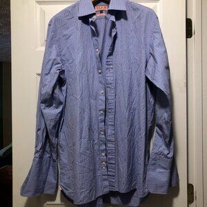 THOMAS PINK MEN'S BLUE COTTON DRESS SHIRT WITH FRENCH CUFFS SIZE: 17/35